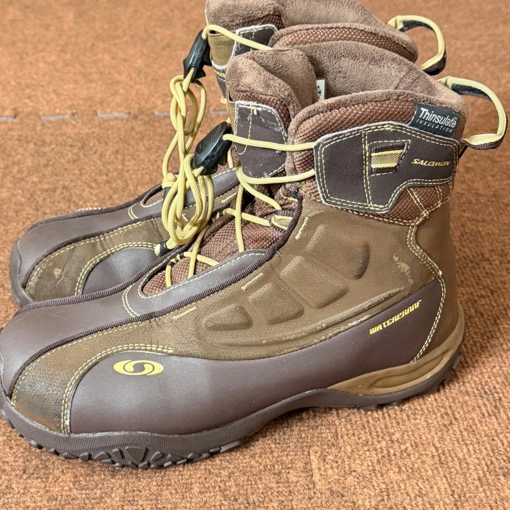 Salomon Waterproof Thinsulate Winter Boots Mens 10 Brown shoes Contagrip 439705